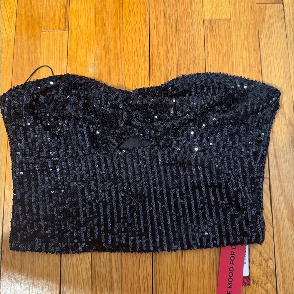 Black Sequin Strapless Top